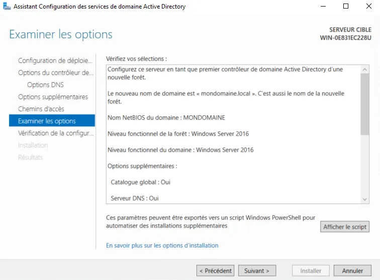 Installation Windows Server 2019