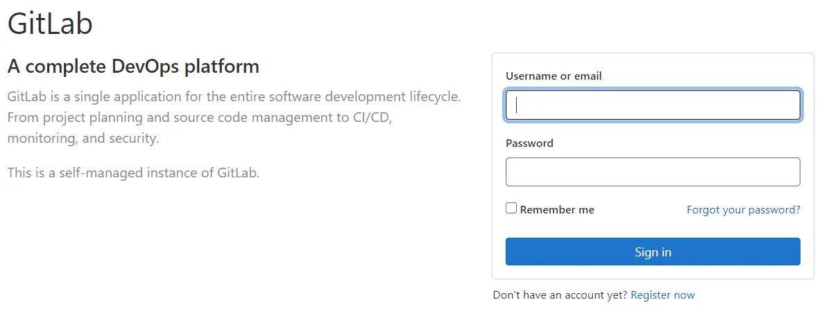 Page de connexion Gitlab