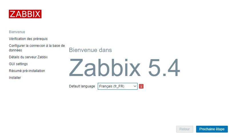 Zabbix écran de configuration