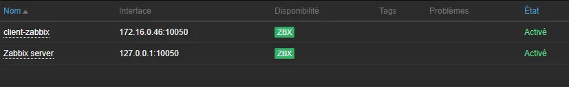 Zabbix écran de configuration