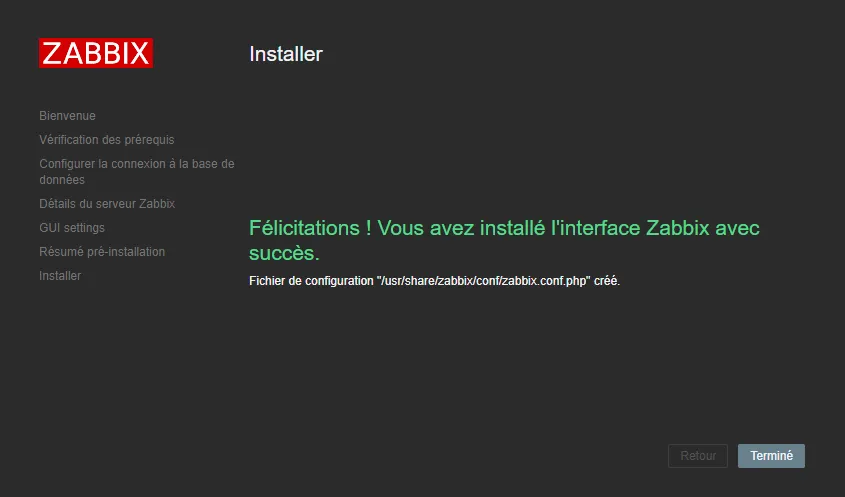 Zabbix écran de configuration
