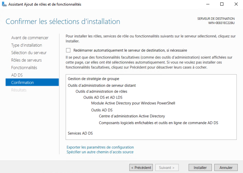 Installation Windows Server 2019