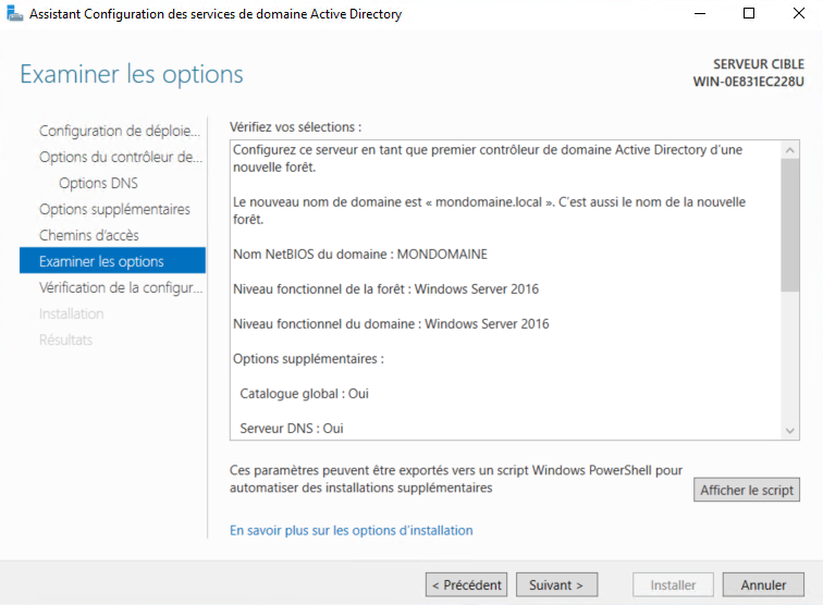 Installation Windows Server 2019