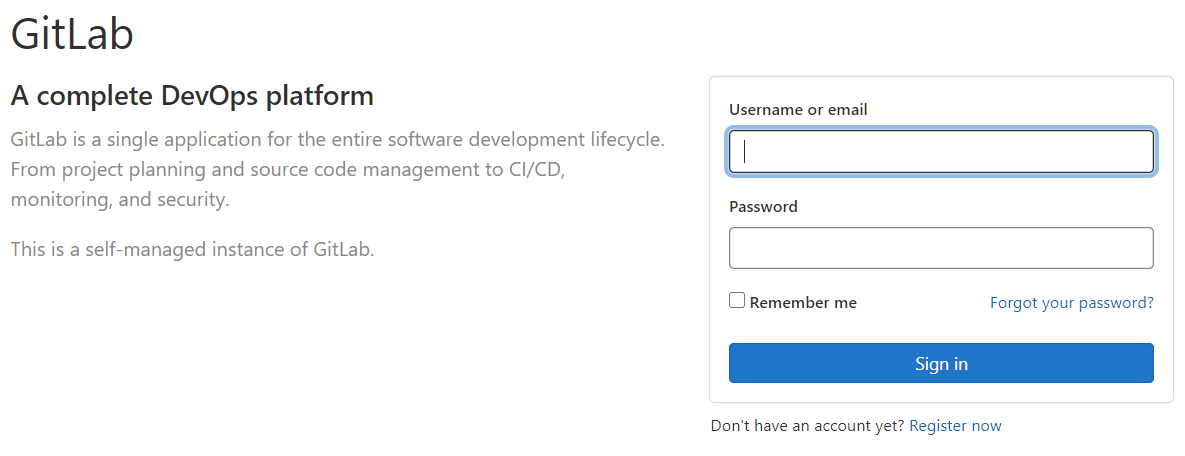 Page de connexion Gitlab