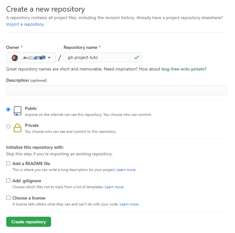 Création d'un dépôt distant sur Github