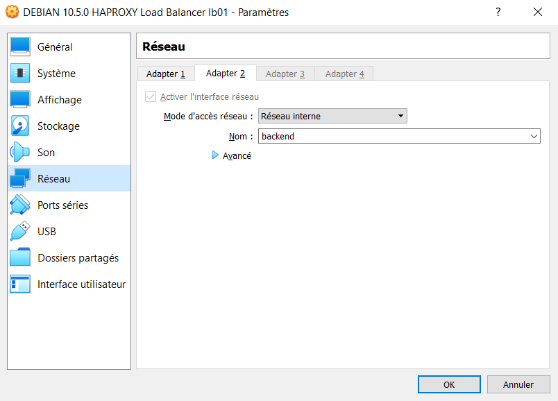 Configuration réseau VBox