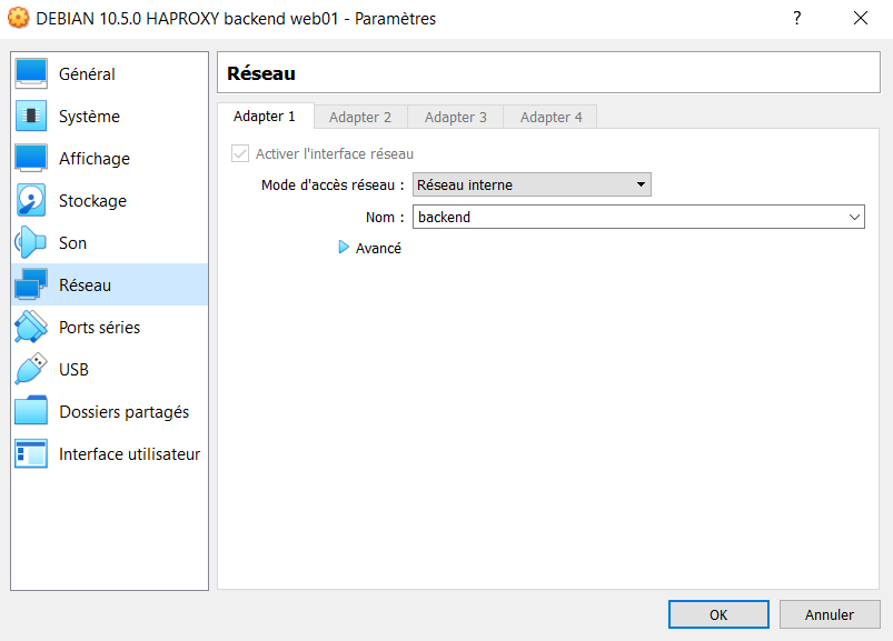 Config réseau backend