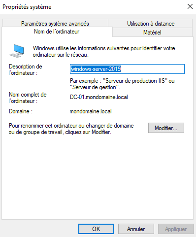 Installation Windows Server 2019