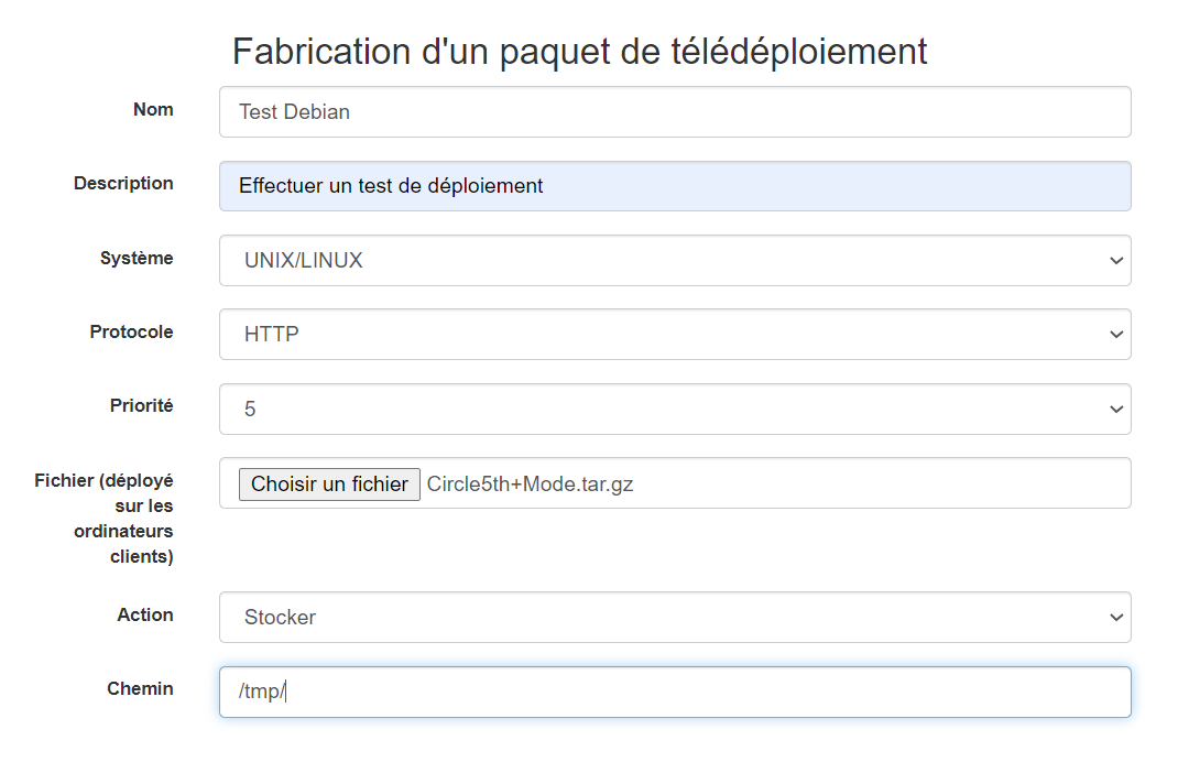 Ecran de configuration