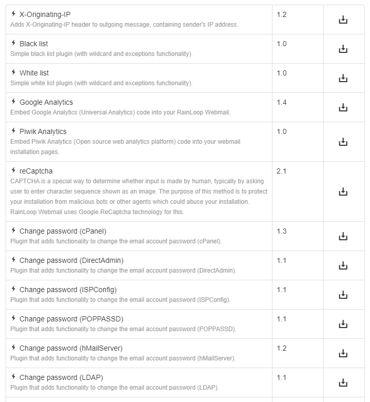 Rainloop page d'accueil