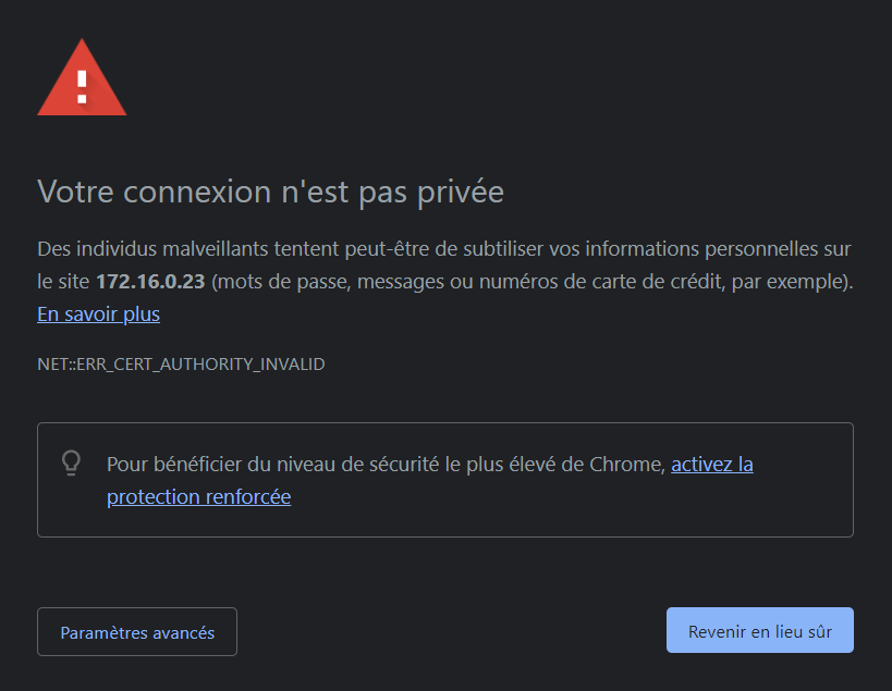 Votre connexion n'est pas privée !