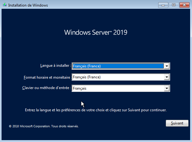 Installation Windows Server 2019