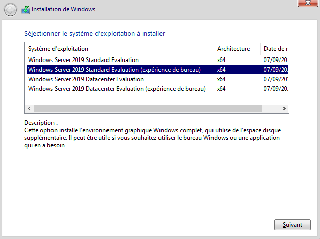 Installation Windows Server 2019