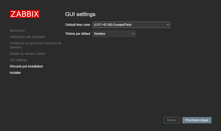 Zabbix écran de configuration