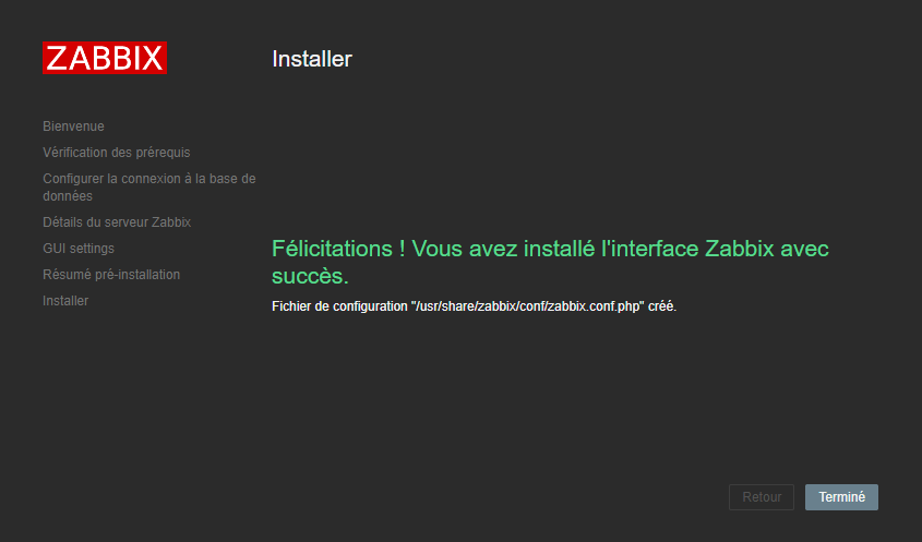 Zabbix écran de configuration