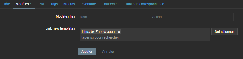 Zabbix écran de configuration